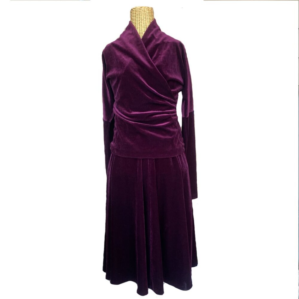 Norma Kamali Burgundy Velveteen Top and Skirt